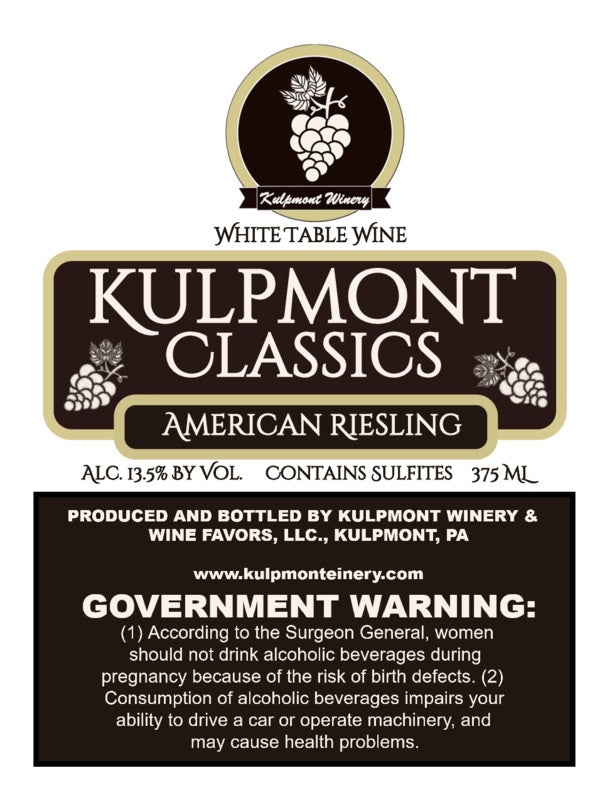 Riesling Ice Kulpmont Winery & Wine Favors, LLC.